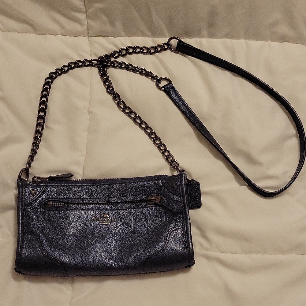 Coach Blue Metallic Leather Chain Strap Bag
